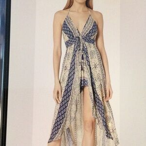 Angie Twin Print Halter Maxi Romper Ivory Navy Size 3XL